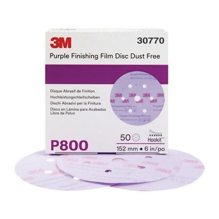 3M 3M Purple Finishing Film Hookit Disc Dust-Free, 30770, 6 in, P800, 50PK 7100122726